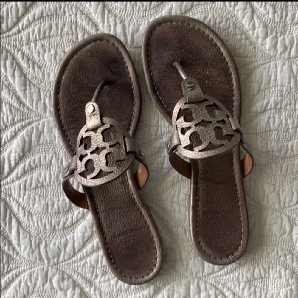 Tory Burch Miller Sandals Metallic Pewter 8